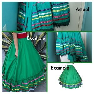 Jalisco skirts, green long falda Folklorico Jalisco Mexican